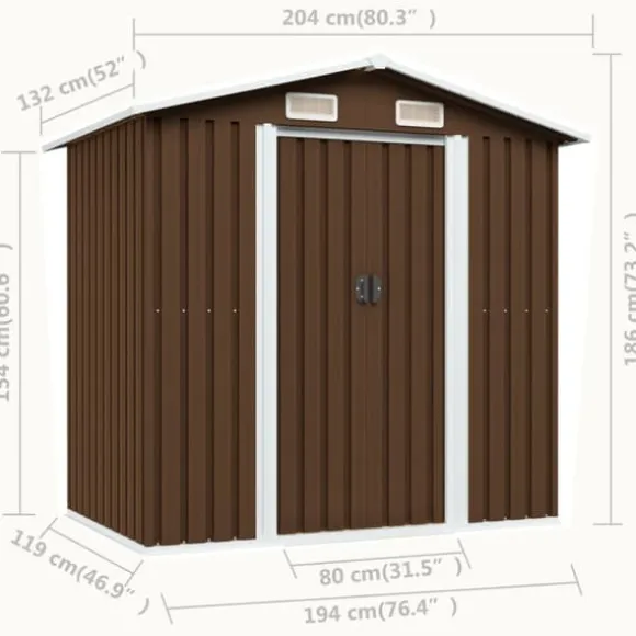 Opbevaringsskur til haven 204x132x186 cm stål brun - Haveskur - Haveskure - Home & Living