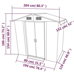 Opbevaringsskur til haven 204x132x186 cm metal grøn - Haveskur - Haveskure - Home & Living