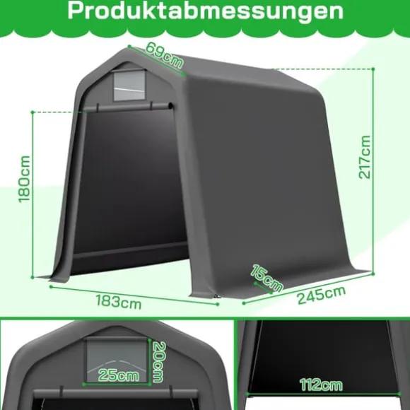 Opbevaringsskur, Vandtæt PE-materiale, Rulledørdesign,245x183x217cm