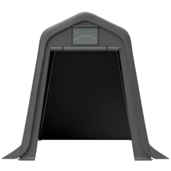 Opbevaringsskur 245x183x217 cm grå – alsidig som redskabsskur, cykelskur eller carport, vandafvisende PE-materiale med rullegardiner