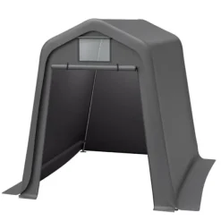 Opbevaringsskur 245x183x217 cm grå – alsidig som redskabsskur, cykelskur eller carport, vandafvisende PE-materiale med rullegardiner