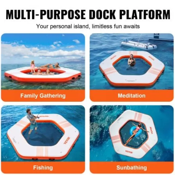 Oppustelig flydende dock, 259x20,3 cm, hvid, trampolin net pool