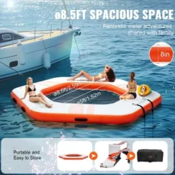 Oppustelig flydende dock, 259x20,3 cm, hvid, trampolin net pool