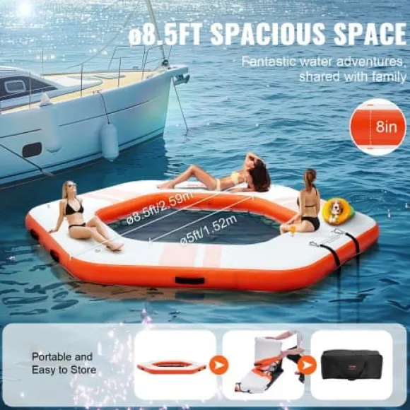 Oppustelig flydende dock, 259x20,3 cm, hvid, trampolin net pool