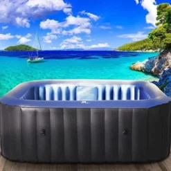 Oppustelig jacuzzi – Ø165 cm – 3 personer – 105 massagedyser – Med pumpe, låg og filter – Sort/hvid – Rund – Op til 42°C