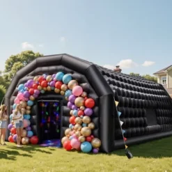 Oppustelig natklub 9x6x4 m sort, Oxford-stof