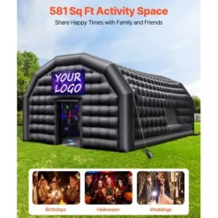 Oppustelig natklub 9x6x4 m sort, Oxford-stof
