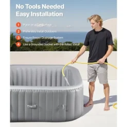 Oppusteligt Spa, 4-6 Personer, 1850 x 660 mm, Firkantet Bærbar, Udendørs Brug, Robust Og Komfortabel