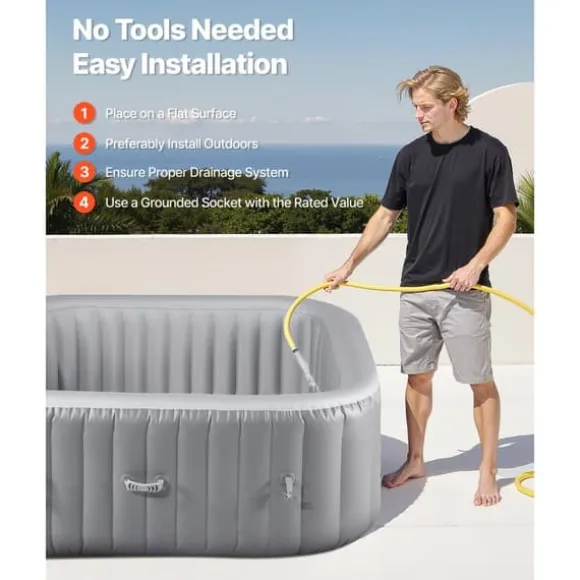 Oppusteligt Spa, 4-6 Personer, 1850 x 660 mm, Firkantet Bærbar, Udendørs Brug, Robust Og Komfortabel