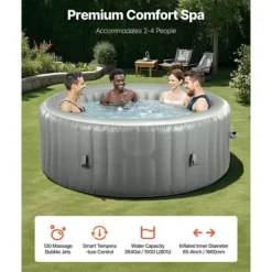 Oppusteligt Spa, 4 til 6 Personer, 2080 x 660 mm, Rundt Bærbart Udendørsspa, Komfort og Afslapning