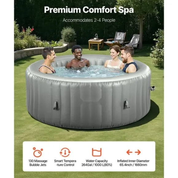 Oppusteligt Spa, 4 til 6 Personer, 2080 x 660 mm, Rundt Bærbart Udendørsspa, Komfort og Afslapning