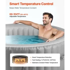 Oppusteligt Spa, 4 til 6 Personer, 2080 x 660 mm, Rundt Bærbart Udendørsspa, Komfort og Afslapning