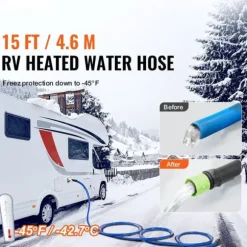 Opvarmet vandslange 15 fod til RV, -45℉ frostbeskyttelse, drikkevandsslange, holdbar, temperaturregulering