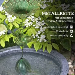 Outsunny 3 stk. Grøn Regnkæde i Metal - 123cm - Med Kolibri & Lotusklokke Dekoration - Til Tagrender