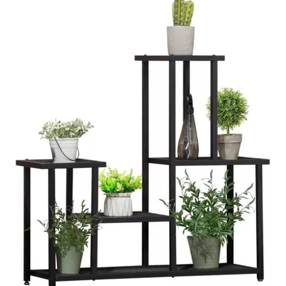 Outsunny Blomsterreol - Metal, Sort, 4 Niveauer, 91x25x83cm