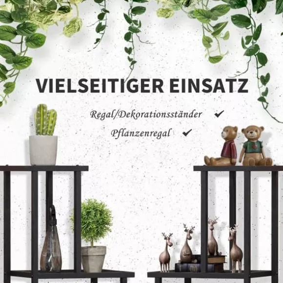 Outsunny Blomsterreol - Metal, Sort, 4 Niveauer, 91x25x83cm