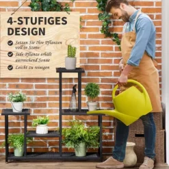 Outsunny Blomsterreol - Metal, Sort, 4 Niveauer, 91x25x83cm