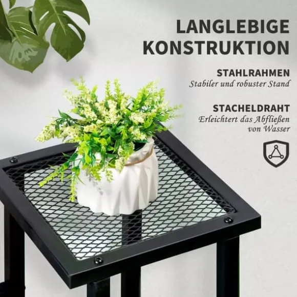 Outsunny Blomsterreol - Metal, Sort, 4 Niveauer, 91x25x83cm