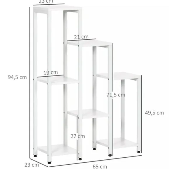 Outsunny Blomsterstander Mellemrumsholder Hylder Hvid Stål 7 Niveauer Indendørs Udendørs 65x23x94.5cm