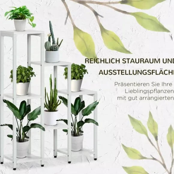 Outsunny Blomsterstander Mellemrumsholder Hylder Hvid Stål 7 Niveauer Indendørs Udendørs 65x23x94.5cm