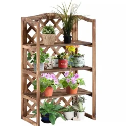 Outsunny Blomsterstativ i grantræ, 3 etager, natur, 75x38x120cm