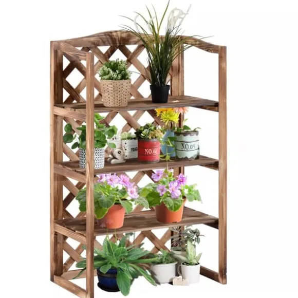 Outsunny Blomsterstativ i grantræ, 3 etager, natur, 75x38x120cm