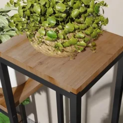 Outsunny Blomsterstativen, stål og grantræ, sort og lysebrun, 80 x 20 x 74 cm