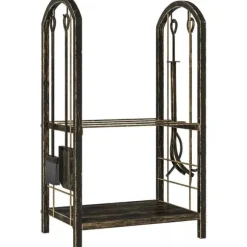 Outsunny Brndestativ 43x30x74cm Espressobrun Metal med 4 pejsevrktj