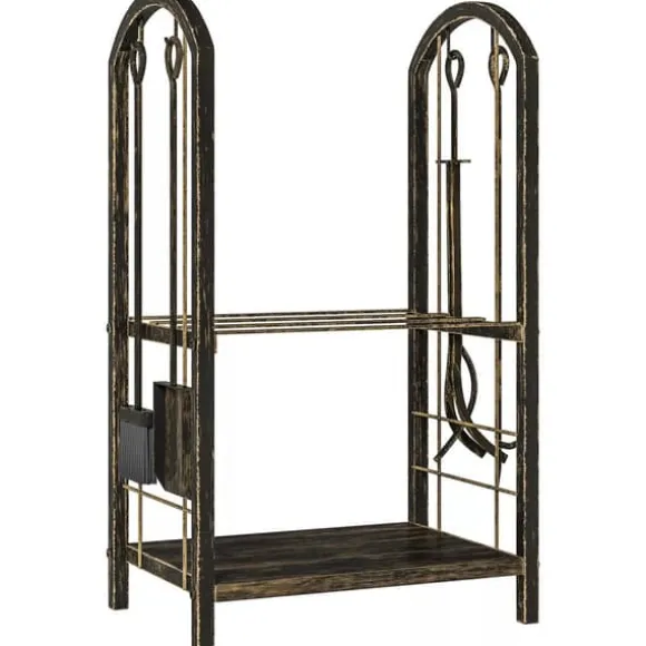 Outsunny Brndestativ 43x30x74cm Espressobrun Metal med 4 pejsevrktj