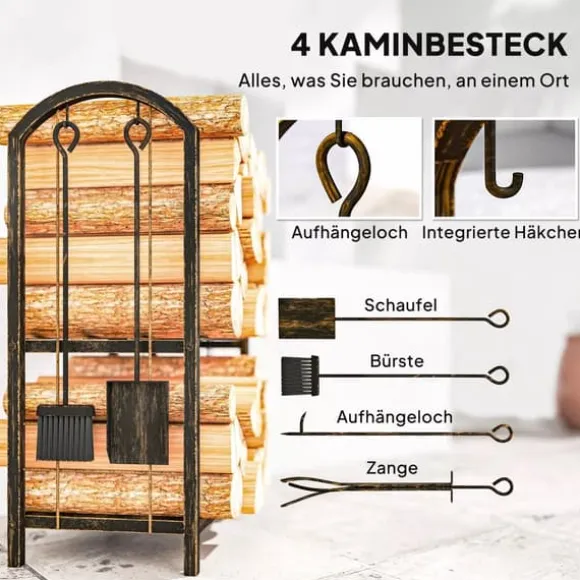 Outsunny Brndestativ 43x30x74cm Espressobrun Metal med 4 pejsevrktj