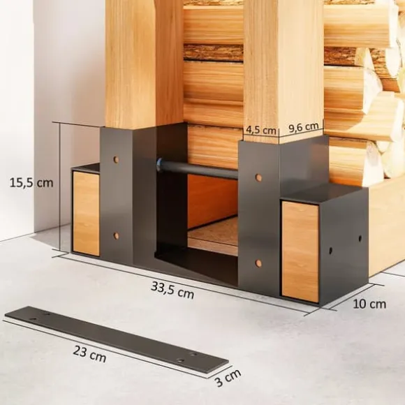 Outsunny 2-delt Brændestativ i Metal - Sort, 33,5x10x15,5cm - Robust og Vejrbestandig