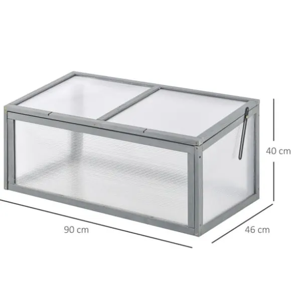 Outsunny drivhus af grantræ og polycarbonat, grå, 90x46x40cm