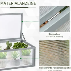 Outsunny drivhus af grantræ og polycarbonat, grå, 90x46x40cm