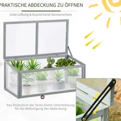 Outsunny drivhus af grantræ og polycarbonat, grå, 90x46x40cm