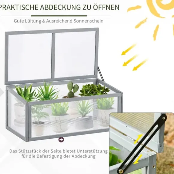 Outsunny drivhus af grantræ og polycarbonat, grå, 90x46x40cm