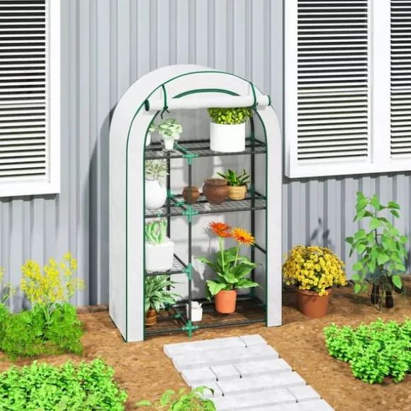Outsunny drivhus hvid stål plast 100x45x160 cm 4 niveauer lynlåsdør