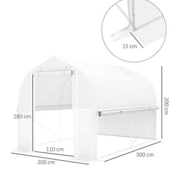 Outsunny Drivhus Tunnel 3x2x2m Hvid PP/Galvaniseret Stål med 4 Vinduer og Dør, UV-resistent Folie, Luftig Ventilation, Ideel til Haver