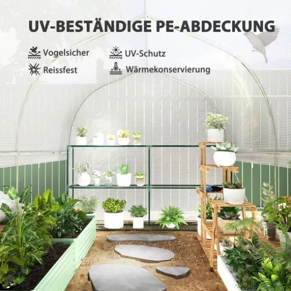Outsunny Drivhus Tunnel 3x2x2m Hvid PP/Galvaniseret Stål med 4 Vinduer og Dør, UV-resistent Folie, Luftig Ventilation, Ideel til Haver