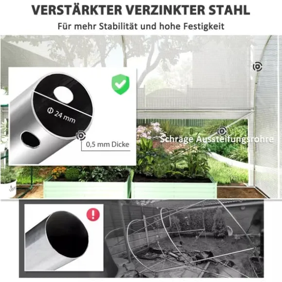 Outsunny Drivhus Tunnel 3x2x2m Hvid PP/Galvaniseret Stål med 4 Vinduer og Dør, UV-resistent Folie, Luftig Ventilation, Ideel til Haver