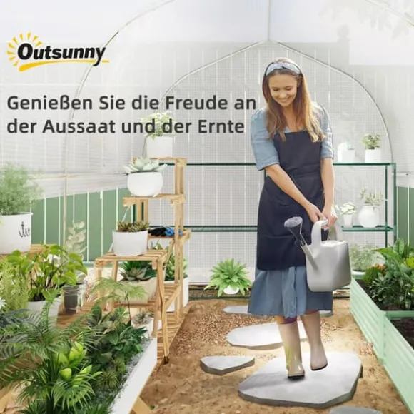 Outsunny Drivhus Tunnel 3x2x2m Hvid PP/Galvaniseret Stål med 4 Vinduer og Dør, UV-resistent Folie, Luftig Ventilation, Ideel til Haver