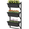 Outsunny 3-etagers plantekasse til altan/have, mørkegrå, stål/plast, 56x42x100 cm