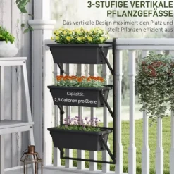 Outsunny 3-etagers plantekasse til altan/have, mørkegrå, stål/plast, 56x42x100 cm