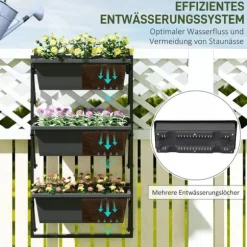 Outsunny 3-etagers plantekasse til altan/have, mørkegrå, stål/plast, 56x42x100 cm