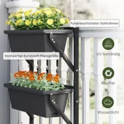 Outsunny 3-etagers plantekasse til altan/have, mørkegrå, stål/plast, 56x42x100 cm