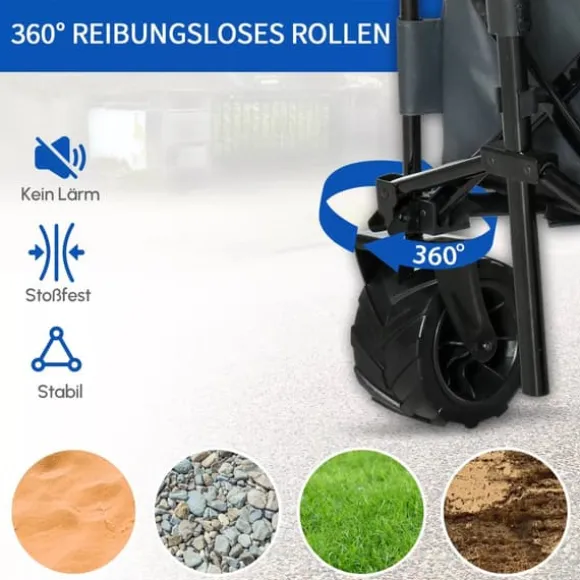 Outsunny Foldbar Håndvogn 360°, Havevogn med teleskophåndtag, op til 20 kg, justerbar håndtagshøjde