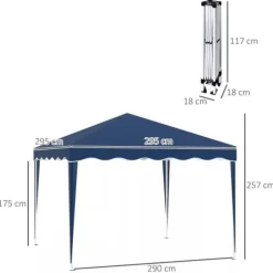 Outsunny Foldbar Pavillon 3x3m, Blå, Stål/Oxford, UV-beskyttelse, Justerbar Højde, Transporttaske