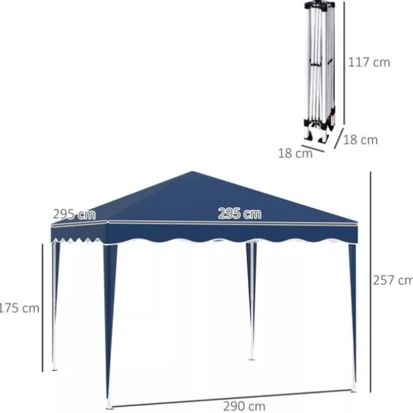 Outsunny Foldbar Pavillon 3x3m, Blå, Stål/Oxford, UV-beskyttelse, Justerbar Højde, Transporttaske