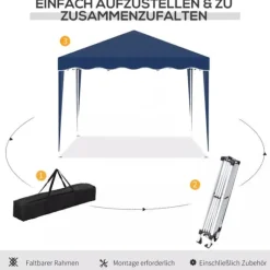 Outsunny Foldbar Pavillon 3x3m, Blå, Stål/Oxford, UV-beskyttelse, Justerbar Højde, Transporttaske