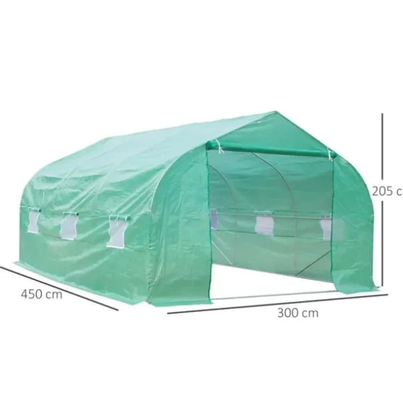 Outsunny Folievæksthus Drivhus Plantehus med Sadeltag 450 x 300B x 205H cm