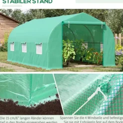 Outsunny Folievæksthus Drivhus Plantehus med Sadeltag 450 x 300B x 205H cm